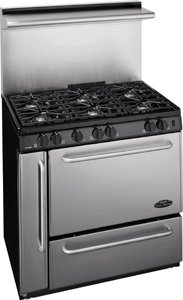 stainless steel LP propane or natural gas kitchen range